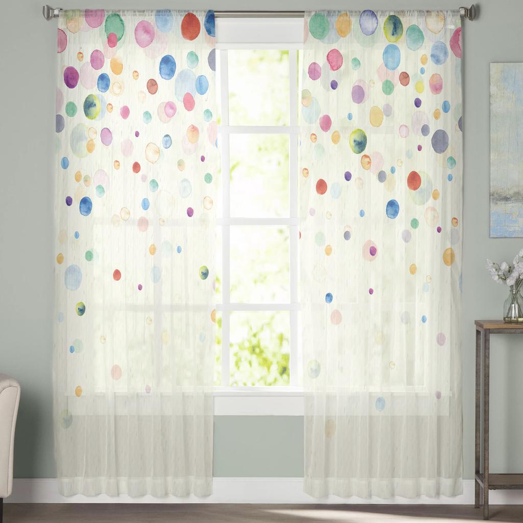 Watercolor Bubbles Dots Tulle Curtains Modern Sheer Voile For Living Room Kitchen Decoration Colorful Chiffon