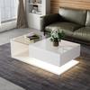 Couchtisch Hochglanz Glas Mitteltisch mit Schublade Öffnungsregal Einfache Montage Rechteckform LED Teetisch Zuhause