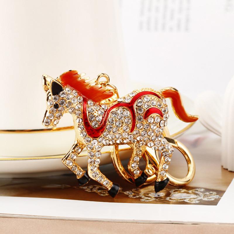 Mini Cute Rhinestone Horse Keychain Bag Pendant Keyring Metal Gift Birthday For