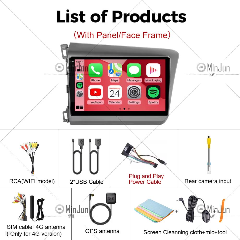 Android 14 Car Stereo Radio Multimedia Wireless Carplay Android Auto For Honda Civic 9 2012 2013 2014 2015 No 2 Din GPS DSP