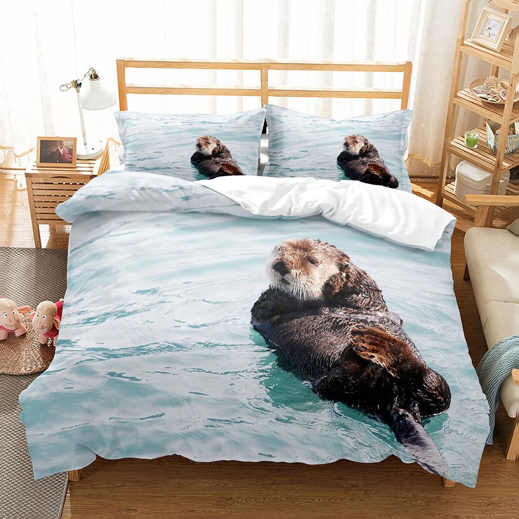 Set Husă Plapumă Vidre de Mare Animale Marine Drăguț Kawaii Husă Plapumă Mărime King Queen Dublu Pentru Copii Băieți Fete Adolescenți Set de Lenjerie de Pat