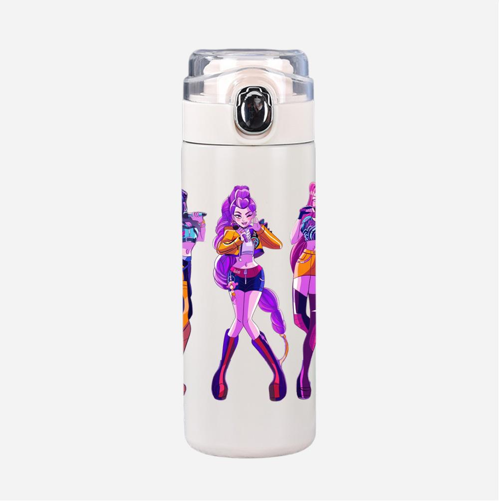 New Anime K-Pop Demon Hunters Printed 400Ml Water Bottle Thermos Cup Portable Stainless Steel Leak Proof Camping Water Cup Kid Gifts