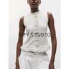 Women's Spring Clothing French Style Design Single-Breasted Laminated Decoration Soft round Neck Sleeveless Tops 5584314