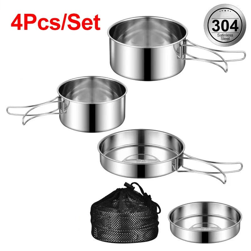 Stainless Steel Camping Tableware Outdoor Cookware Set Ultralight CampinHike Picnic Pot Spoon Fork Travel Picnic Equipment