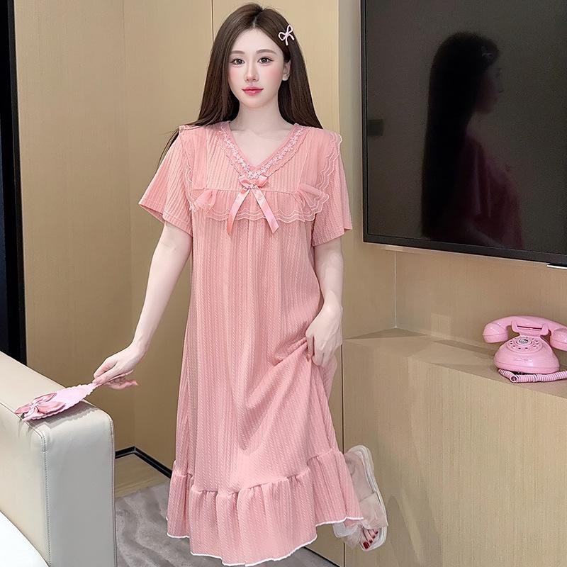 Women's Summer Short-Sleeve Princess Sleep Dress, Loose Plus Size, Comfortable Home Wear for 200 Jin.