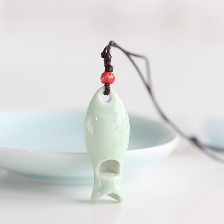 Handmade Ceramic Fish-shaped Whistle Necklace Pendant - Fresh Style Ornament for Couples & Friends, 581