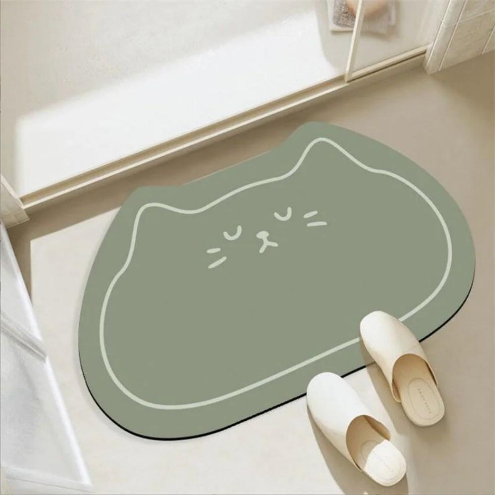 Cute Cartoon Bathroom Mat Easy to Clean Quick-Drying Cat Themed Home Bathroom Mat Absorbent Non-Slip Diatomaceous Earth
