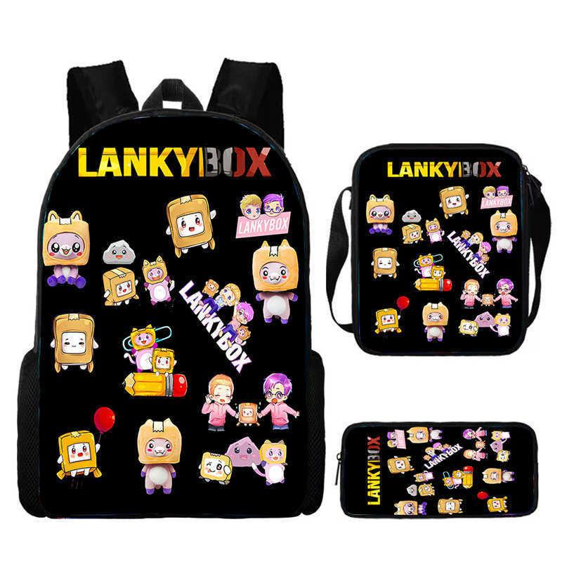 Lankybox Cartoon Pattern Backpack Shoulder Bag Pencil Case Three Piece Set