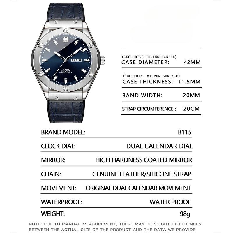 Business Watch Waterproof Luminous Date Calendar Function Men's Stainless Steel Quartz Wristatch