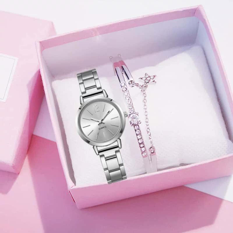 Mom's Birthday Gift Box Trendy Fashion Girls Watch Bracelet Set Ins Waterproof Non-Fading Jewelry