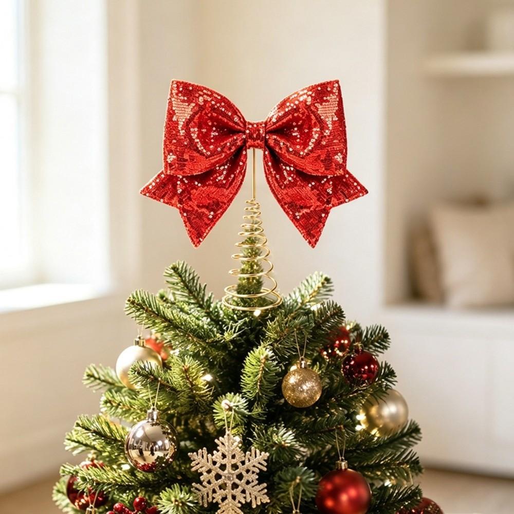 Shiny Sequin Bow Tree Topper Stable Christmas Tree Top Decoration  Home Christmas