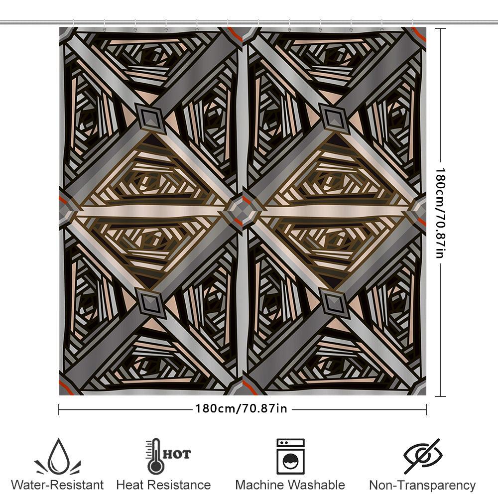 Decorative Printed Shower Curtain Polyester Fabric Bathtub Cover For Bathroom Decor Geometric Design In Black, Brown Grey Colors