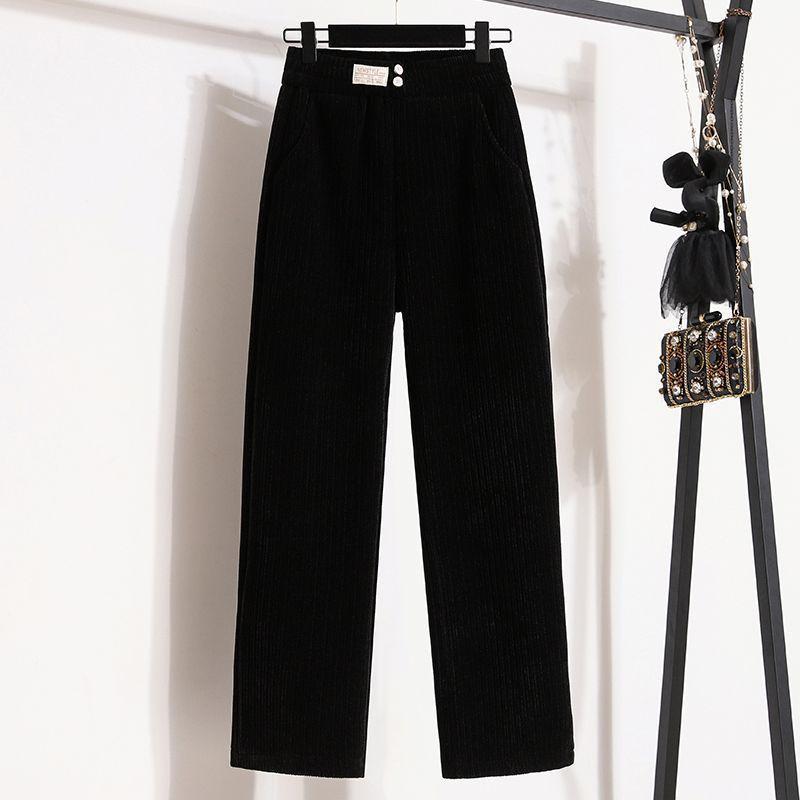 Petite Chenille Wide Leg Fleece-Lined Pants - Autumn/Winter High-Waisted Casual Trousers