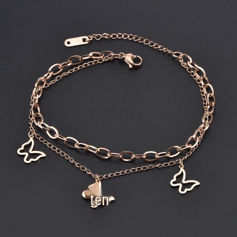 Elegant Double-Layer Titanium Steel Butterfly Bracelet for Women - New Hollow Design