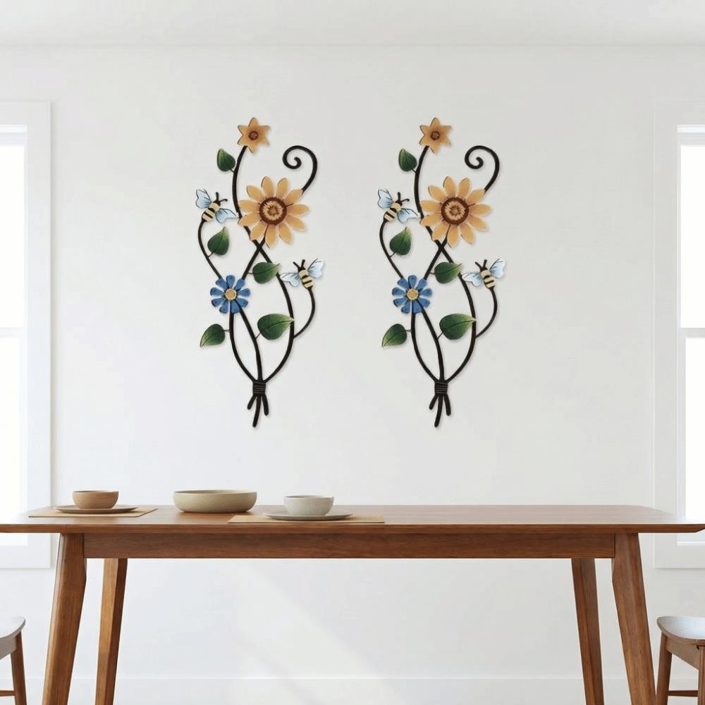 2D Wall Decoration Plate Sweet Flower Garden Decoration Retro Bee Flower Wall Decoration  Home