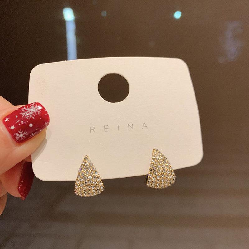 Korean Dongdaemun Minimalist Diamond Teardrop Hoop and Metal Stud Earrings for Women
