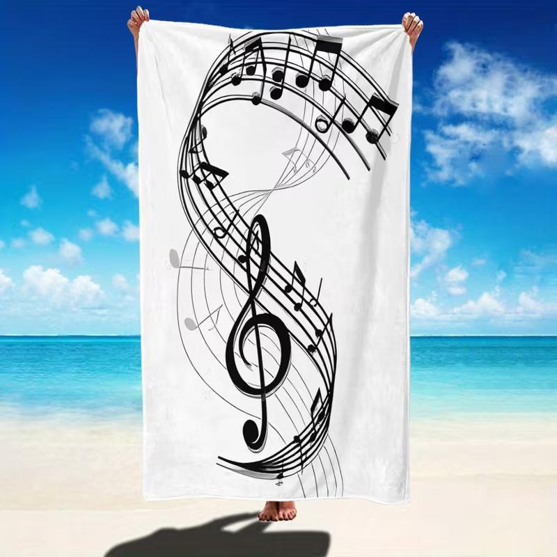Treble Clef Music Note Beach Towel Black White Sheet Music Print Quick Dry Sandproof Absorbent Towel for Beach Travel Vacation
