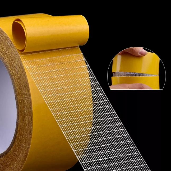 1Roll 20M Double Sided Tape High Viscosity Grid Fiber Transparent Double Sided Tape Sticky Adhesive Fiber Mesh Tape HMM