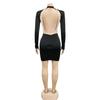Fashion Sexy Rhinestone Mesh Beaded Backless Long Sleeve Midi Dress for Women