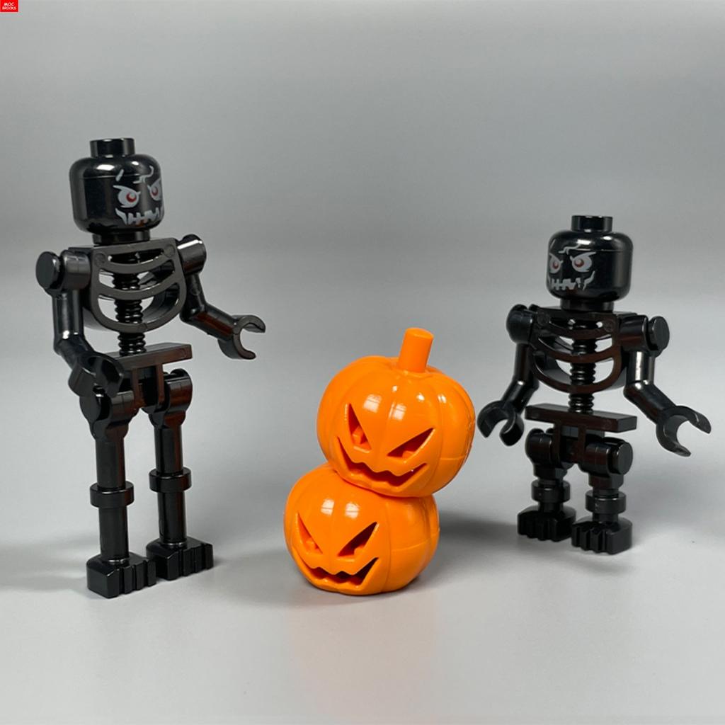 Non-Toxic Moc Bricks Diy Black White Pumpkin Skeleton Skull Assembly Action Figure Educational Building Blocks Kids Toys Gifts