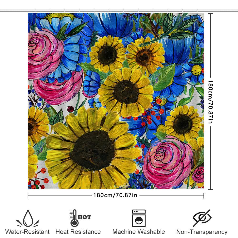 Bright Flowers Waterproof Shower Curtain Home Decor Bathroom Accessory Modern Sunflower Design For Kids Bathrooms Customizable S