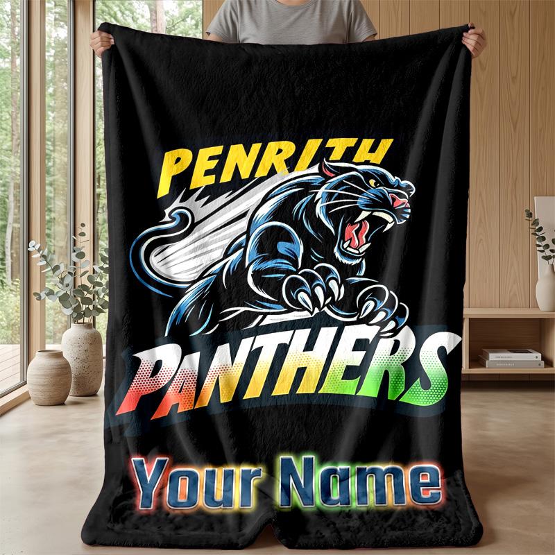 Penrith Panthers Custom Flannel Throw Blanket Print Your Name Text Soft Warm Blanket Holiday Present