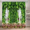 Fence Flowers Shower Curtains Blue Window Nature Floral Plants Scenery Modern Garden Wall Hanging Home Bathroom Decor with Hooks