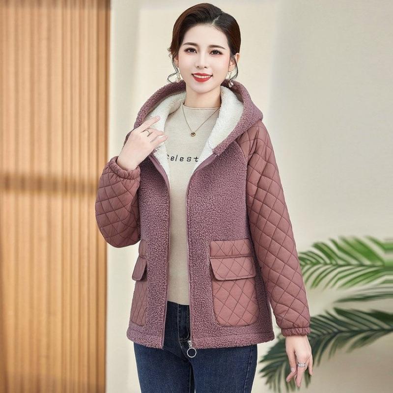 New Granular Velvet Cotton-padded Clothes, Old Women's Cotton-padded Clothes, Medium Women's Winter Clothing, Lamb Wool Jacket Thickened