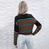 Vintage Mode Elegant Lässig Damen Herbst Strickpullover Gestreift Langärmlig Rundhals Unterzieh-Pullover Damen