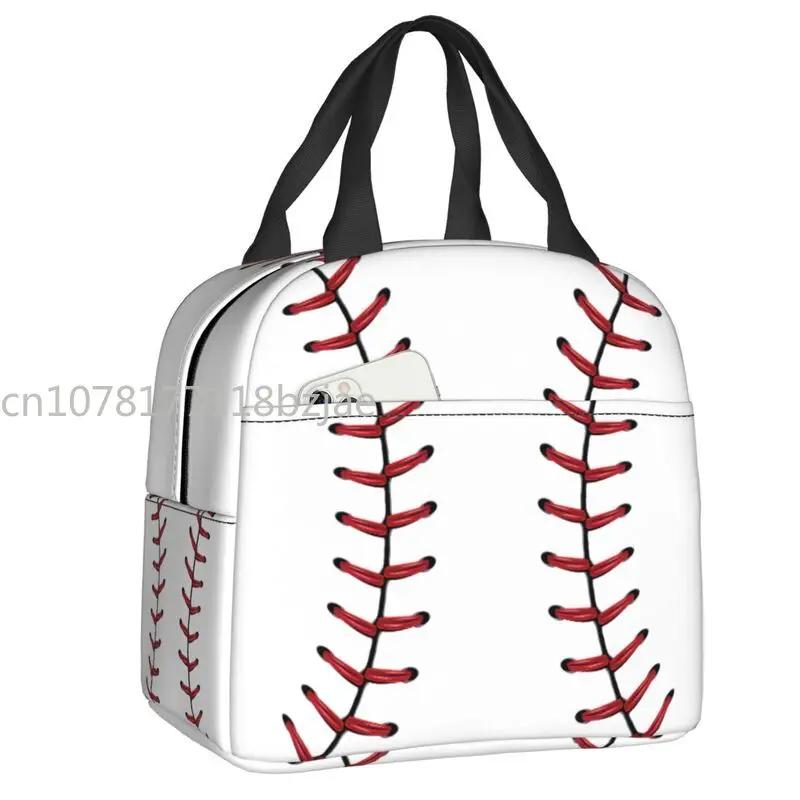 Softball Baseball Lace Lunch Bag Women Reusable Cooler Thermal Insulated Lunch Box for Outdoor Camping Travel Food Bento Box