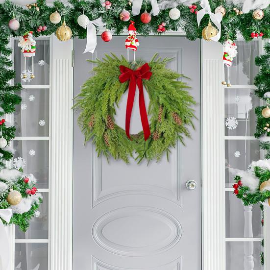 16 Zoll Echte Haptik Norfolkkiefer Weihnachtskranz für Haustür Faux Zederngrün Kranz mit Tannenzapfen und Schleifen für Wand Fenster Bauernhaus Außen