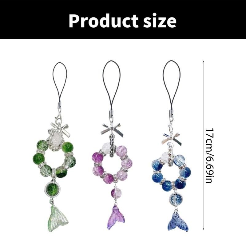 Trendy Fish Tail Phone Charm with Bowknot Pendant Handmade Beaded Keychain Ornament Backpack Accessory for Daily Use