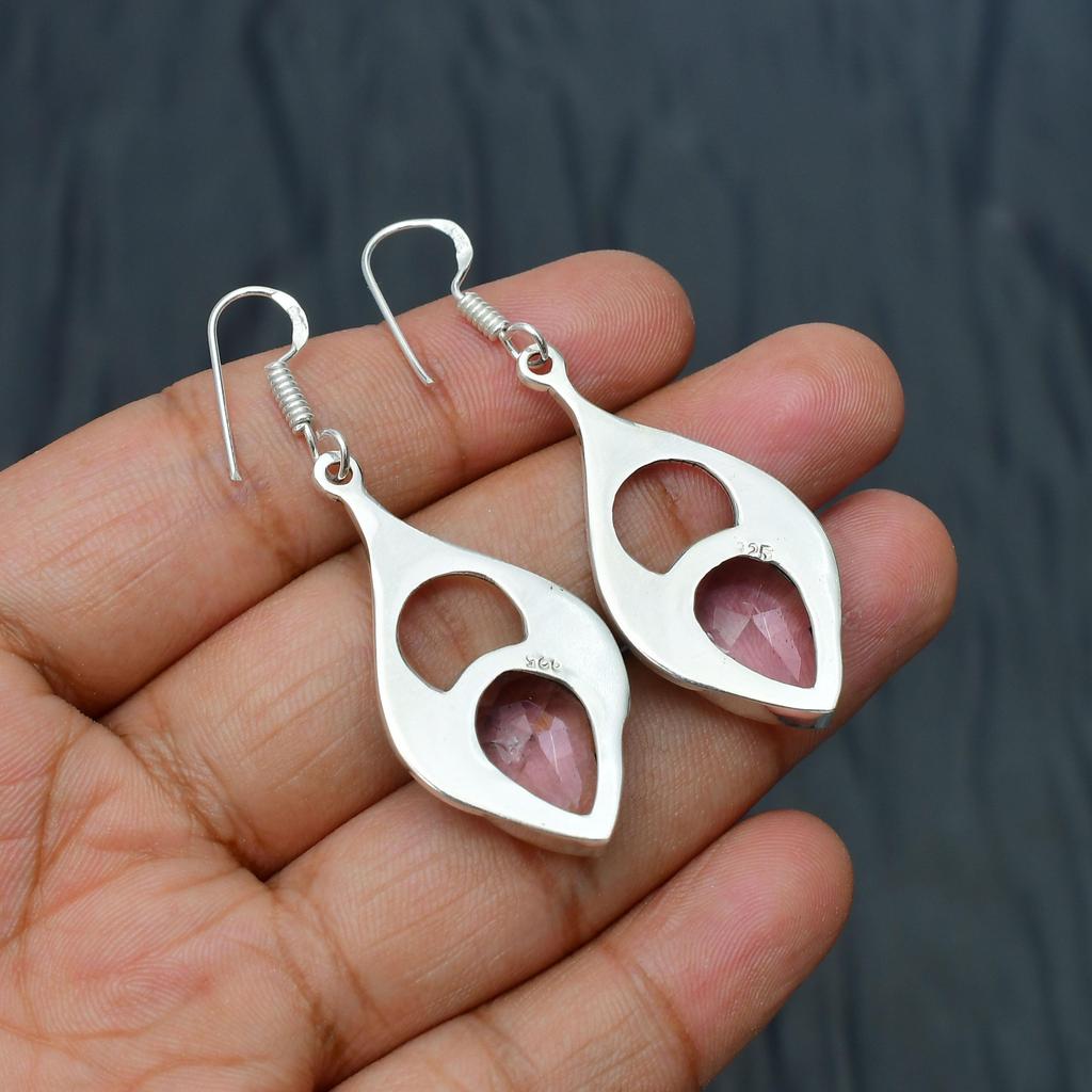 Pink kunzite Gemstone Handmade 925 Sterling Silver Jewelry Earring