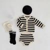 Autumn 2025 Striped Cotton Romper & Cardigan Set for Toddlers