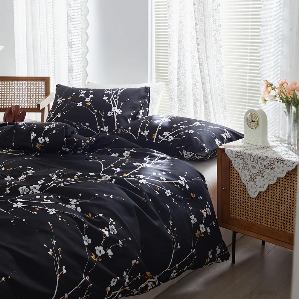 Plum Blossom Queen Duvet Cover Set Double Size Soft Durable Quilt Cover and Pillowcase Skin Friendly Blanket Cover Pillow Cases