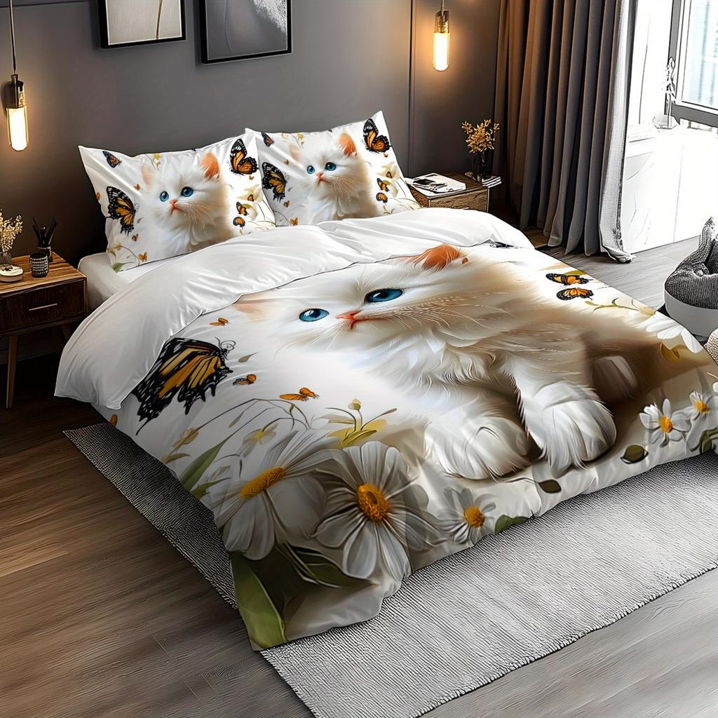 Comforter 2/3Pcs Bedding Set Digital Print Cartoon Cat Animal Designs The 3D Digital Plant Print 1 1/2 S Set