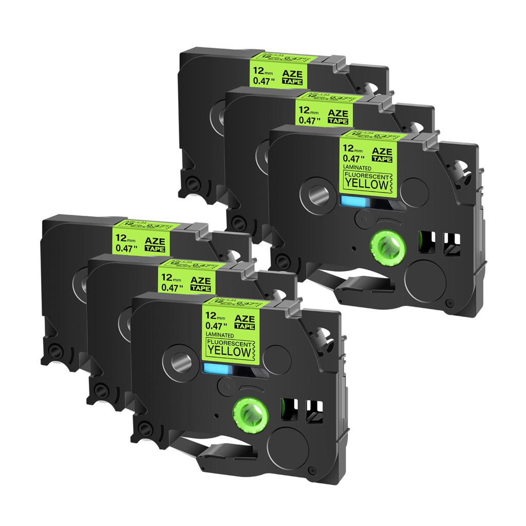 6PK Label Tapes Compatible for Brother TZe-C31 TZ B31 D31 Black On Fluorescent Green/Orange/Yellow 12mm for P-Touch Label Makers