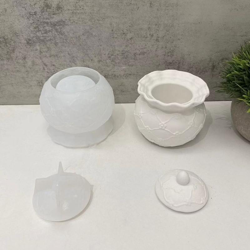 Preget mønster oppbevaringskrukkeform Smykkeorganisator Silikonform Gips Oppbevaringsboks Former for organiseringsentusiaster