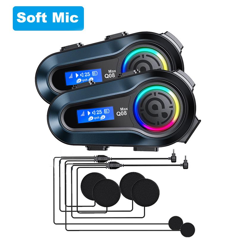 Q08 Max Motorcycle Helmet Bluetooth Intercom Summer LCD HD Digital Display Music Sharing Intercom Distance 500 Meters Waterproof