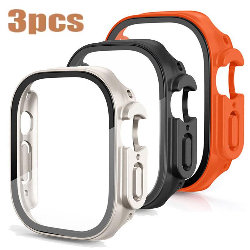 3Pack Tempered Glass+Case PC Bumper Screen Protector Cover for Apple Watch Ultra 3 49mm for iwatch series Ultra 3 2 1 49mm