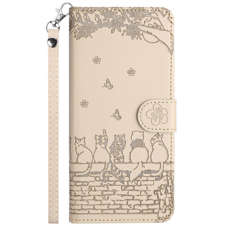 Suitable for iPhone 15 14 13 Phone Case, 15plus Solid Color Embossed Cat Card Slot Wallet Protective Case