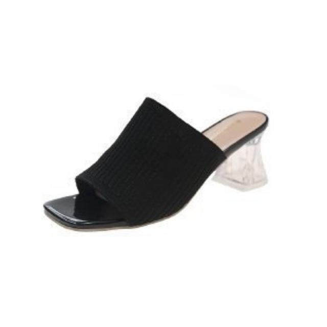 Women's Slippers Breathable Large Size Thick Heel Slip Sandals High Heels Breathable Transparent Thick Heel Slip Sandals