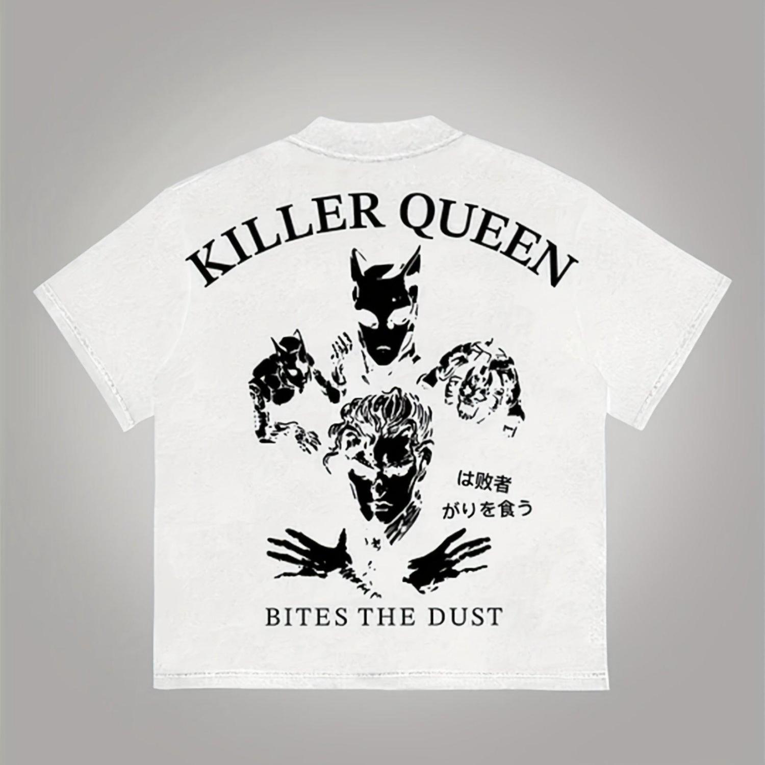 

Anime JoJo 4 Yoshikage Kira Killer Queen Graphic Cotton Shirt Men 2026 Spring Summer Womens Harajuku Unisex Short Sleeve Tshirt S