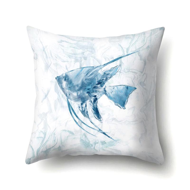 Polyester Pillowcase Peach Leather Velvet Cushion Cover Marine Life Seahorse Octopus Printed Pillow Bedside Cushion Cover