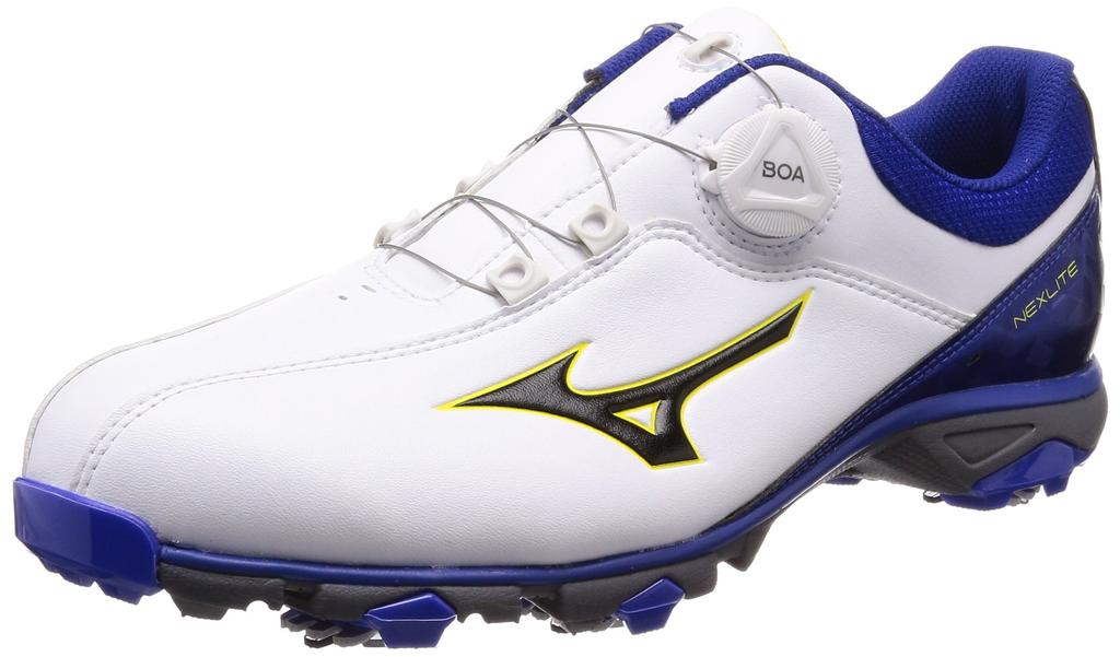 Mizuno Nexlite 005 Boa Men's Golf Shoes, 3E Spikes, White/Blue, Size 28.0cm