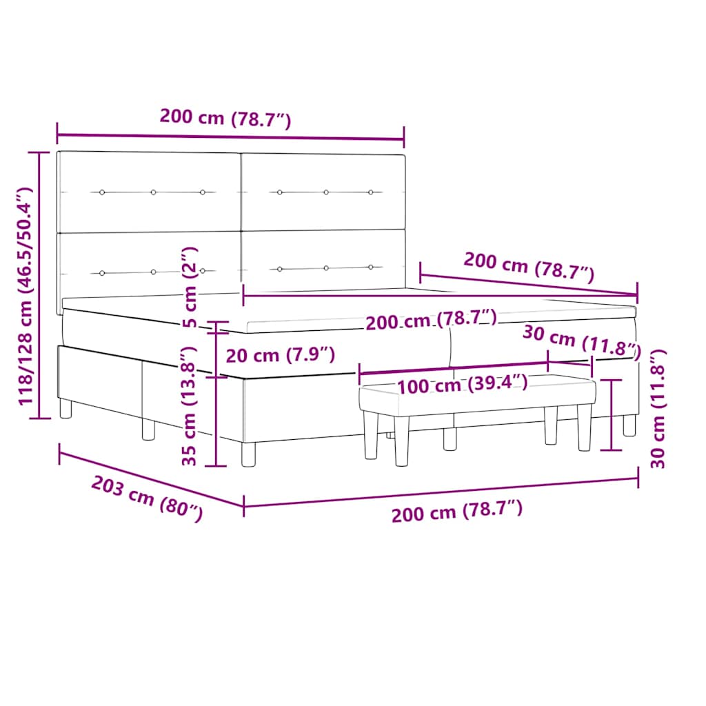 Box Spring Bed with Mattress Dark Gray 200 x 200 cm Velvet