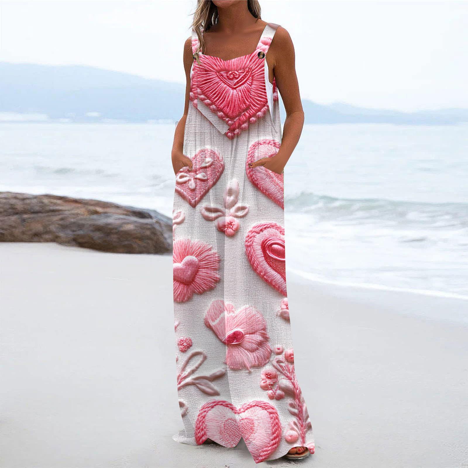 

Женский модный повседневный свободный комбинезон с карманами и принтом ко Дню святого Валентина XL арбуз красный