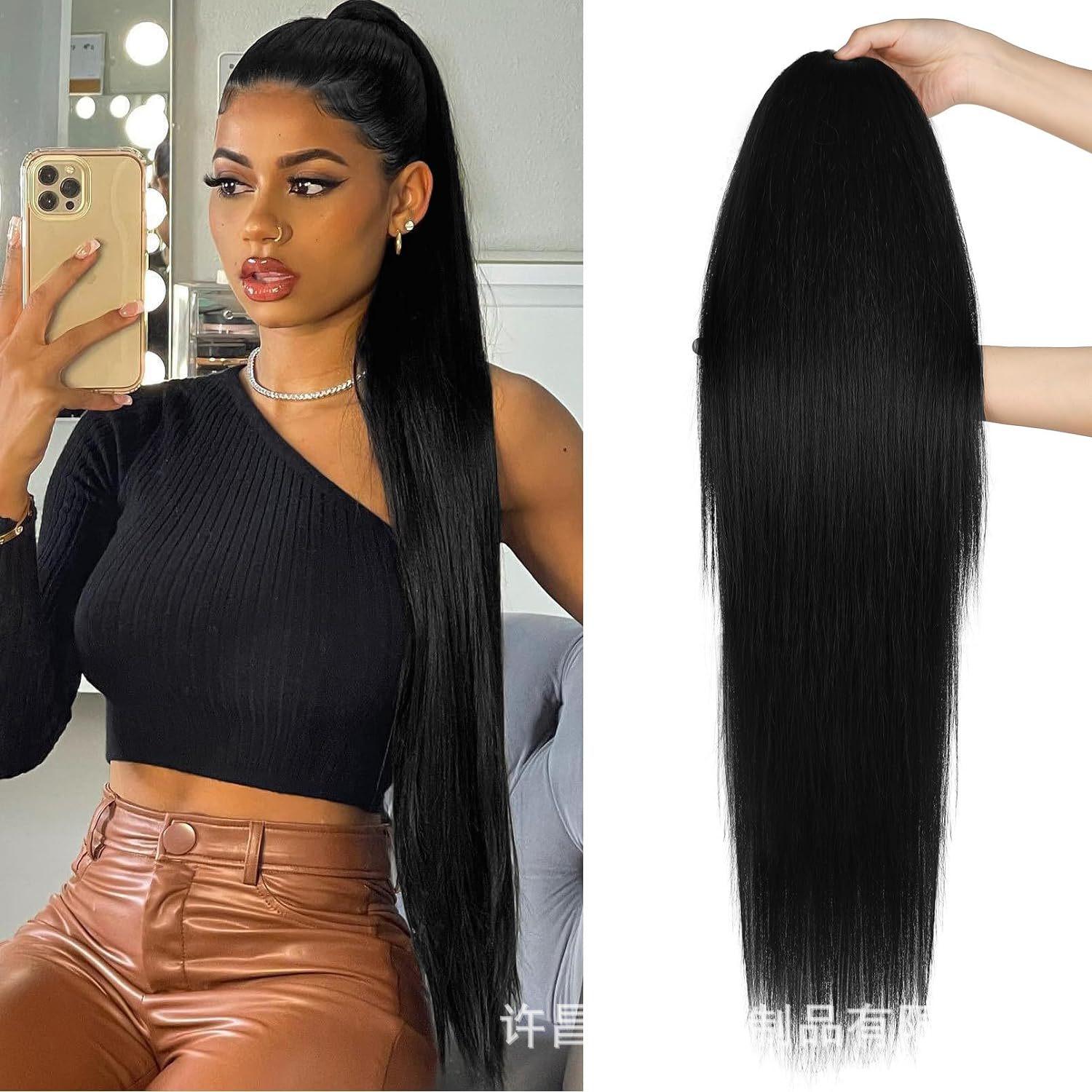 

Жіночий 32-дюймовий дуже довгий перук-хвіст на шнурку - Пишний перук, що виглядає натурально