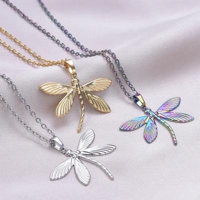 1Pc Personality Minimalism Dragonfly Pendant Necklace Metal Stainless Steel Charms Necklace Real Gold Plated For Women Jewelry