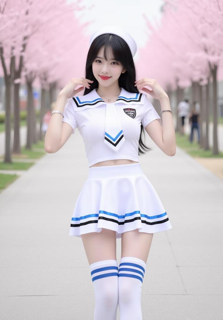 [Rhowena] Sailor Uniform Cosplay Sexy Costume Cute School Uniform White Short-Sleeve Skirt Stockings 3-Piece Set Plus Size Sailor Outfit Cosplay